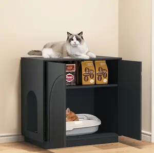 Modern Double Litter Box Hidden Cat Litter Box with Removable Divider Wooden Pet Litter Cabinet with Reversible Entrance