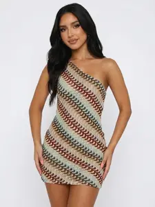 One Shoulder Agua Zigzag Mini Dress