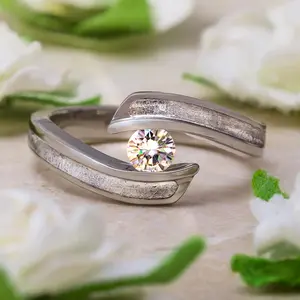 Meteorite Engagement Ring With Tension Set Stone