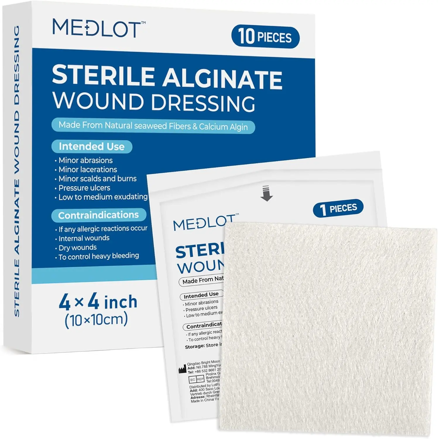 LotFancy Calcium Alginate Wound Dressing Pads, 4"x 4" Patches, 10 Pack, Sterile Non-Stick Padding, Highly Absorbent Dressing, Soft Comfortable Medical Wound Dressing for Skin Healing Support