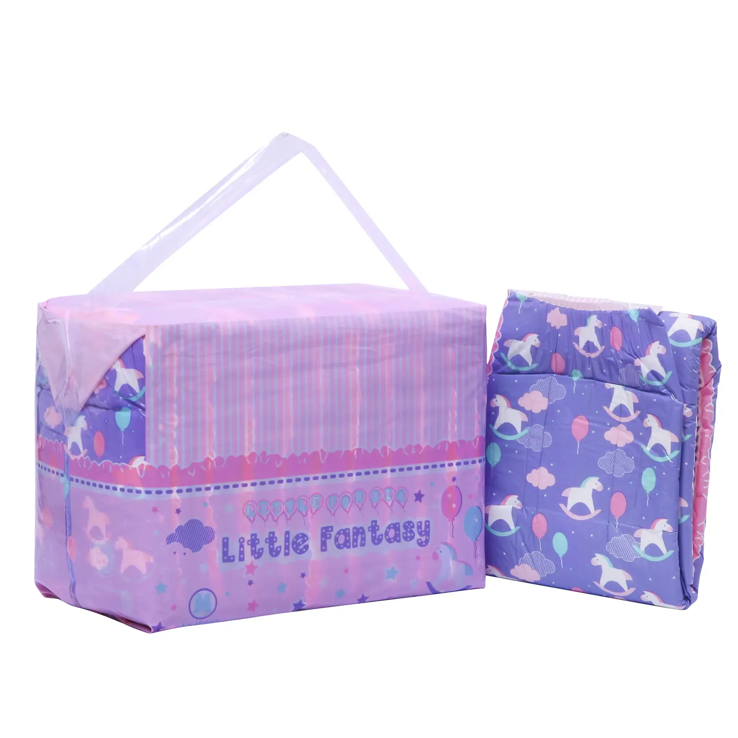 LITTLEFORBIG Little Fantasy Printed Adult Diapers, High Absorbency (181 oz), Secure Plastic-Back Disposable Briefs, Large (36"-46" Waist), 10 Pack, Soft Pastel, Measure Size, Thick Padding, Leak Protection, Adults, Disposable Adult Diapers