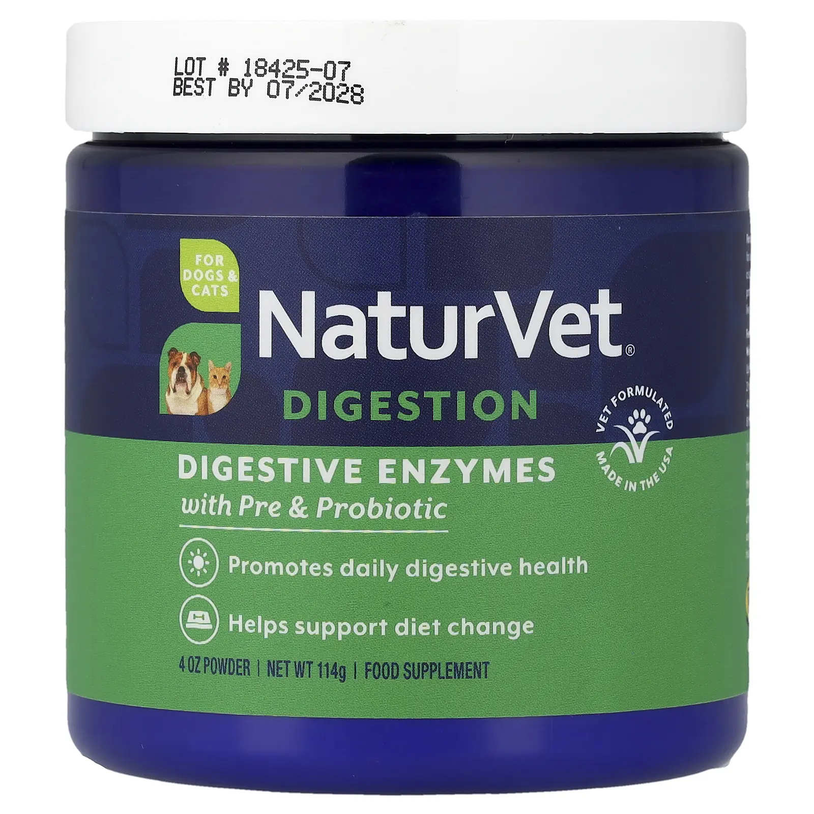 NaturVet Digestive Enzymes With Pre & Probiotic, For Dogs & Cats, 4 oz (114 g)