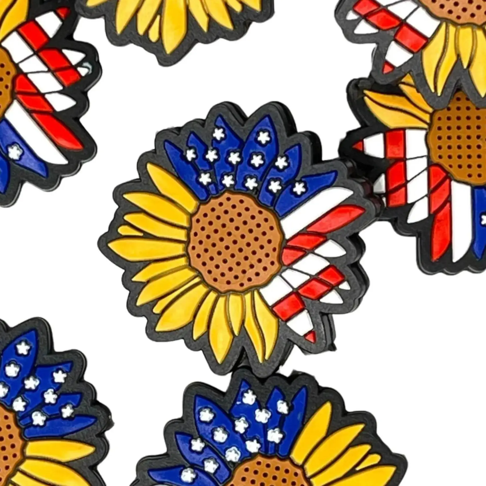 1pc American Flowers Silicone Focal Beads - Sunflower Shape with American Flag Design - Crafting