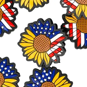 1pc American Flowers Silicone Focal Beads - Sunflower Shape with American Flag Design - Crafting