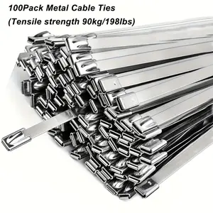 100pcs 304 Stainless Steel Zip Ties, 198 Lbs Rustproof Multi-Purpose Self-Locking Heavy Wire Cable Ties for Machinery, Vehicles, Farms, Pipes, Roofs