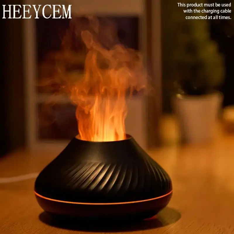 HEEYCEM Simulated Flame Light Aromatherapy Humidifier, USB Powered Ultrasonic Spray Fragrance Machine, Essential Oil Humidifier with 7-color Light