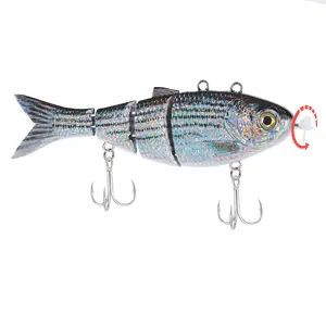 HADORAM Robotic Swimming Lure 4.3” Electronic Lures USB Rechargeable LED Light 4 Segment Multi Jointed Swimbait Fishing Tackle for Bass Trout Pike