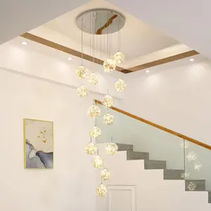 15 Lights, Staircase Pendant Light, Crystal Filament Pendant Light, Adjustable Length, Suitable for High Ceiling Living Room Hallway Chandelier, Entrance, Living Room and Staircase Lighting