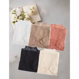 3pcs/5pcs 5Color Women Lace Turtleneck Blouses Autumn Winter Delicate Floral Basic Tops Vintage Aesthetic Classy Feminine Long Sleeve Inner Wear Blouses