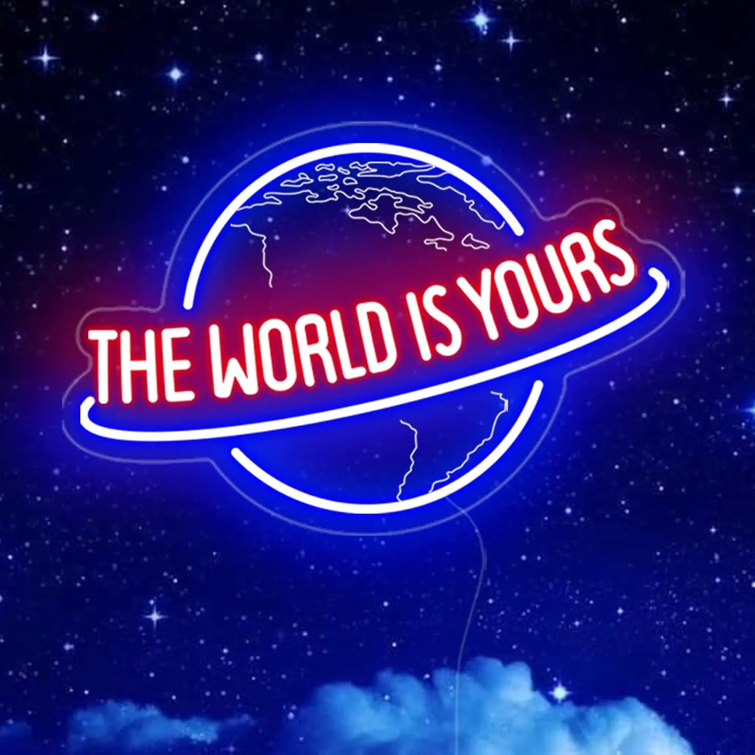 Custom Neon Sign - 'The World Is Yours' Thin and Lightweight Flexible Illuminated Sign, Low Voltage Lighting Wall Lighting Fixtures, Ambient LED Home Improvement Wall-Mounted Lamp, Party Decor