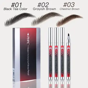 PHPC One-stroke Waterproof Eyebrow Pencil Set Box - Black Tea Color, Grayish Brown, Chestnut Brown