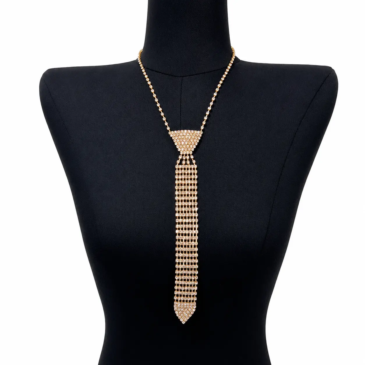 Rhinestone Necktie Necklace for Women and Men, Adjustable Crystal Tassel Tie Necklace for Weddings, Parties, Costumes, Cosplay and Stage Wear