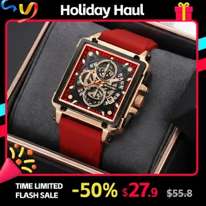 SKMEI Men's Analog Quartz Watch - Square Design, 45mm×56mm Hardlex Glass Metal Dial, Rose Gold Embellished Green Strap, 30M Waterproof, Timing & Calendar, Cyberpunk Style Fashionable Wristwatch, Ideal New Year Gift, Fashionable Watch