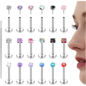 LOLIAS 18PCS Threadless Nose Rings Studs for Women Men 20G 18G 16G Hypoallergenic Surgical Stainless Steel Labret Lip Rings CZ Opal Push in Earrings Flat Back Nose Stud Cartilage Nostril Conch Helix Tragus Piercing Jewelry