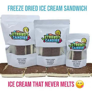 Xtrendy candies Freeze dried ice cream sandwich Freeze Dried Ice Cream - Vanilla Ice-Cream Sandwich - Crunchy Treat Snack Gift