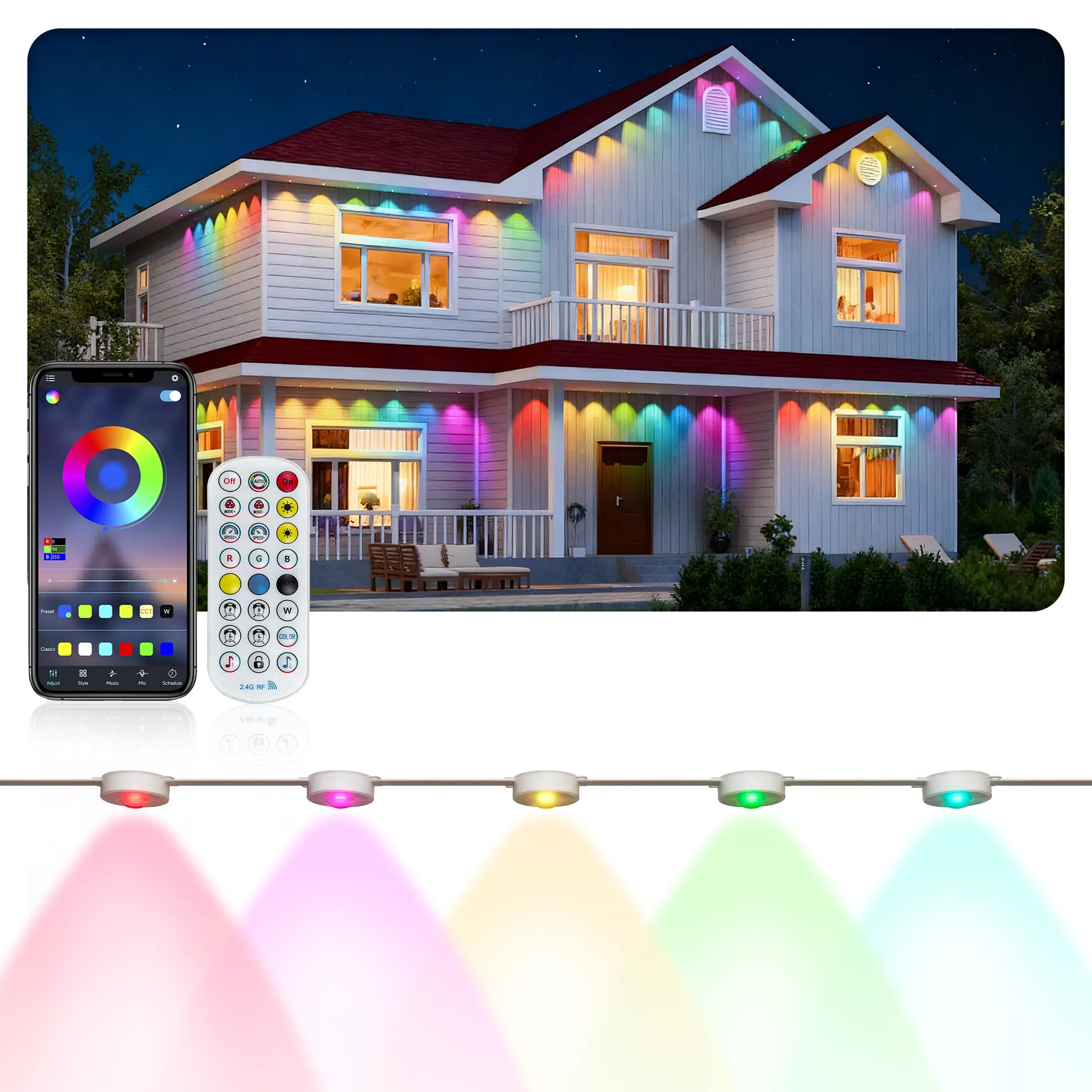 Beatineon Permanent Outdoor Lights, Smart RGB+IC Eaves Lights, With APP Remote Control Dimmable Color Changing & Music Sync  ,IP68 Waterproof with Premium Packaging, House Decoration for Christmas, Halloween, Parties & Daily Decor, House Roof Decor