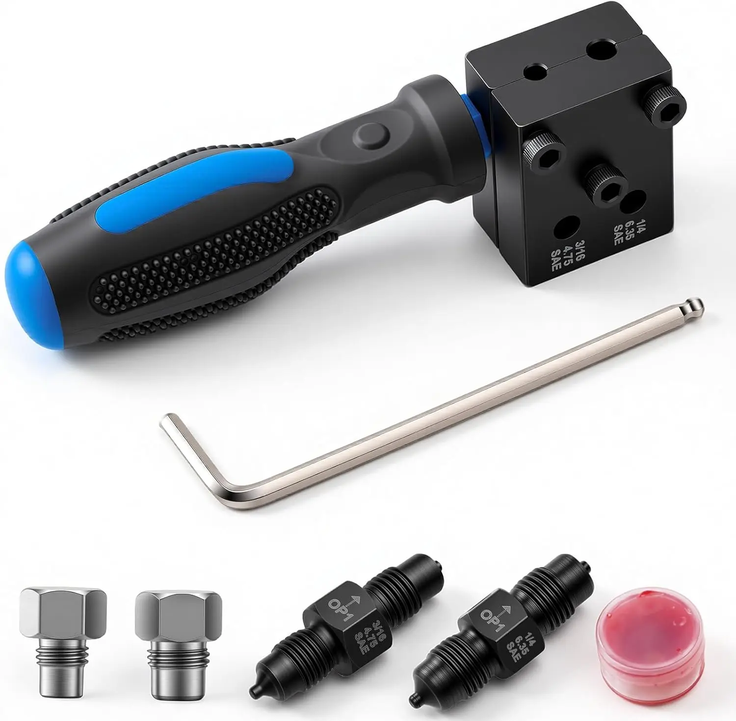 Brake Line Flaring Tool Kit 7-Piece, 3/16" 1/4" SAE Double & Bubble Flare Tool, 45° Flaring Tool for Brake & Fuel Lines, 3/16 Brake Flare Tool for Automotive Hydraulic Repair，Blue