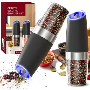 Electric Salt and Pepper Grinder Set, Battery Operated Automatic Peppercorn Grinder, Adjustable Coarseness, Easy Fill, LED Light, Home Kitchen Utensils, Seasoning, Kitchenware, Cooking
