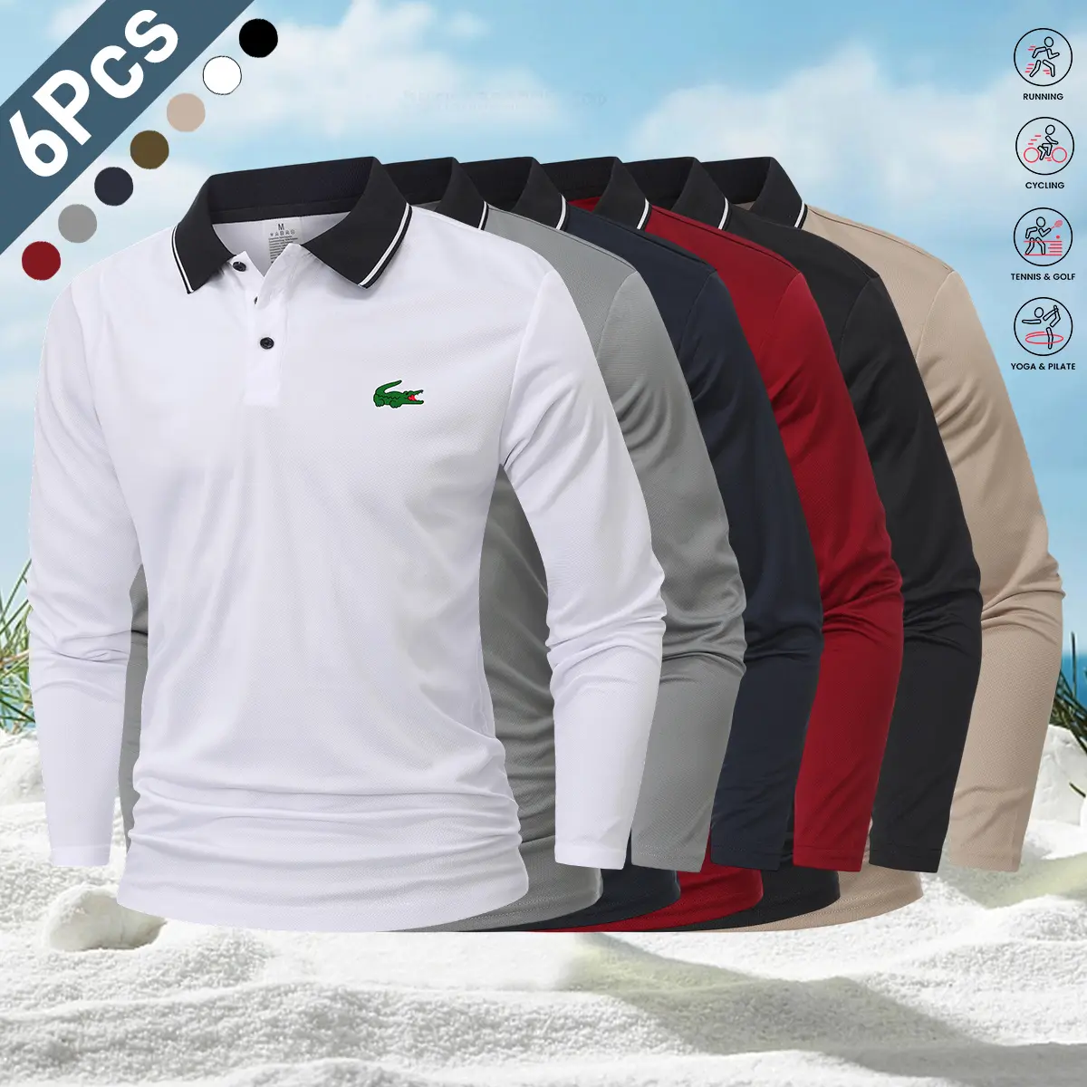 Men’s Stretchable Long Sleeve Polo Shirt, Casual Golf Apparel Ideal for Spring and Autumn