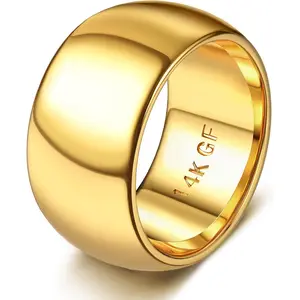 14K Gold Filled Ring for Women Men Thick Thin Pinky Thumb Ring Wedding Band Ring Non Tarnish Plain Domed Comfort Fit Size 6 to 10
