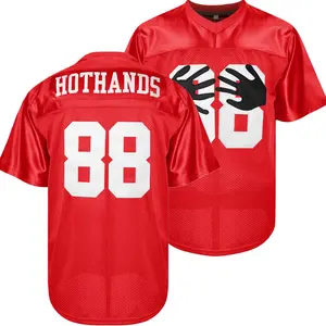 Men's American Rugby Jersey Red With Black Hands Shirt #88 Breathable Loose Fit Sports Top All-Season Athletic Shirt for Rugby Football Sizes S-3XL