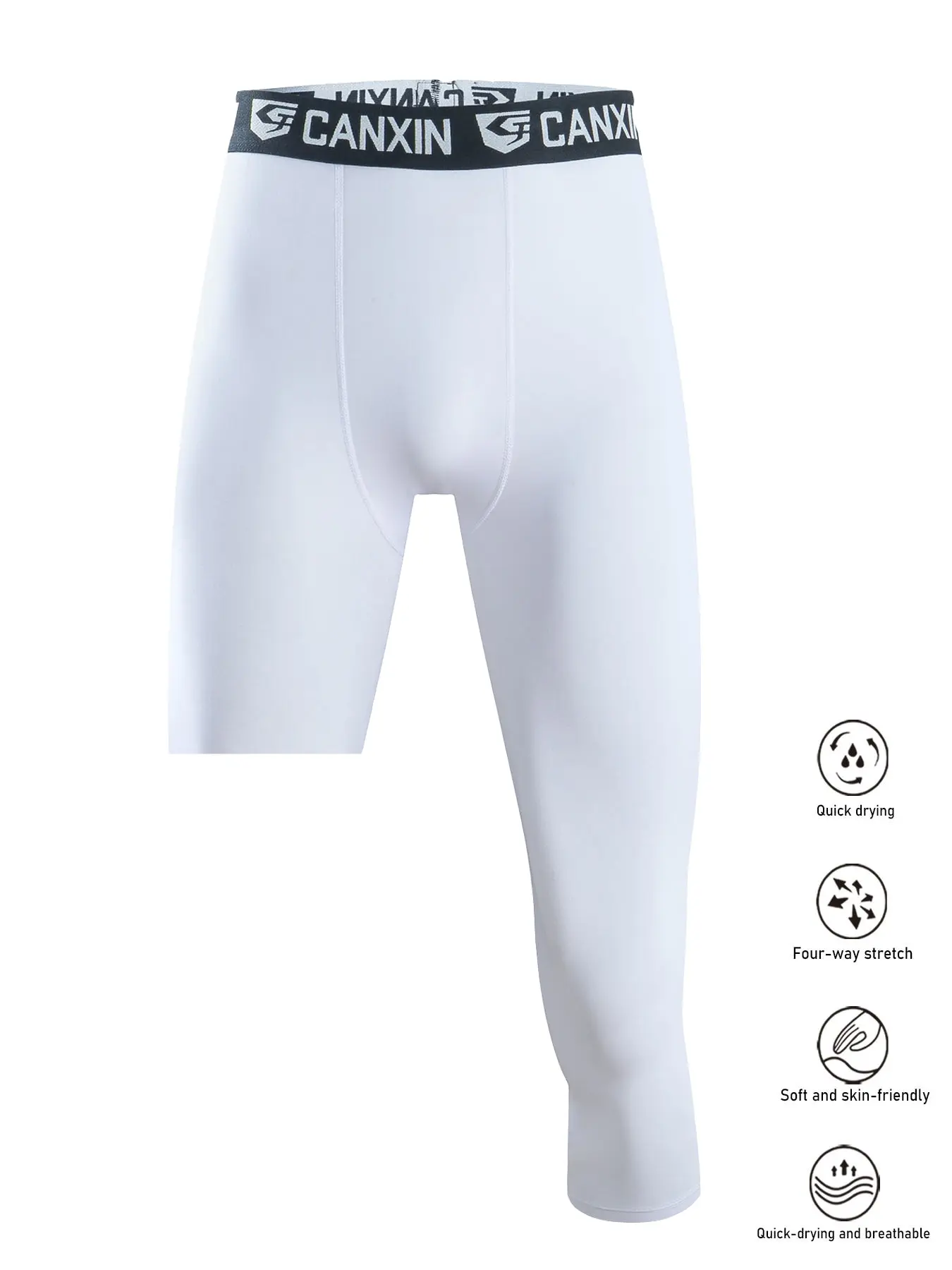 Men's One Leg Compression Pants, Fashion Letter Waistband Quick-Dry Comfortable Shorts for Football & Sports, Tight-Fit Sportswear
