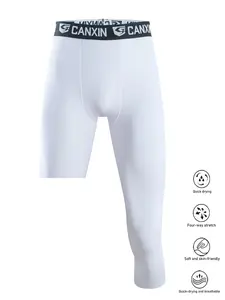 Men's One Leg Compression Pants, Fashion Letter Waistband Quick-Dry Comfortable Shorts for Football & Sports, Tight-Fit Sportswear