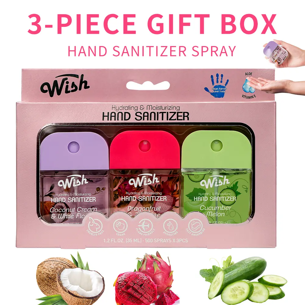 Wish 6-PCS Gift Box Set,1.2 Fl Oz Hydrating Liquid Hand Sanitizer Spray, 6 Different Scents, Portable For Travel Set, Perfect For Dating, Daily Life, Gift Giving