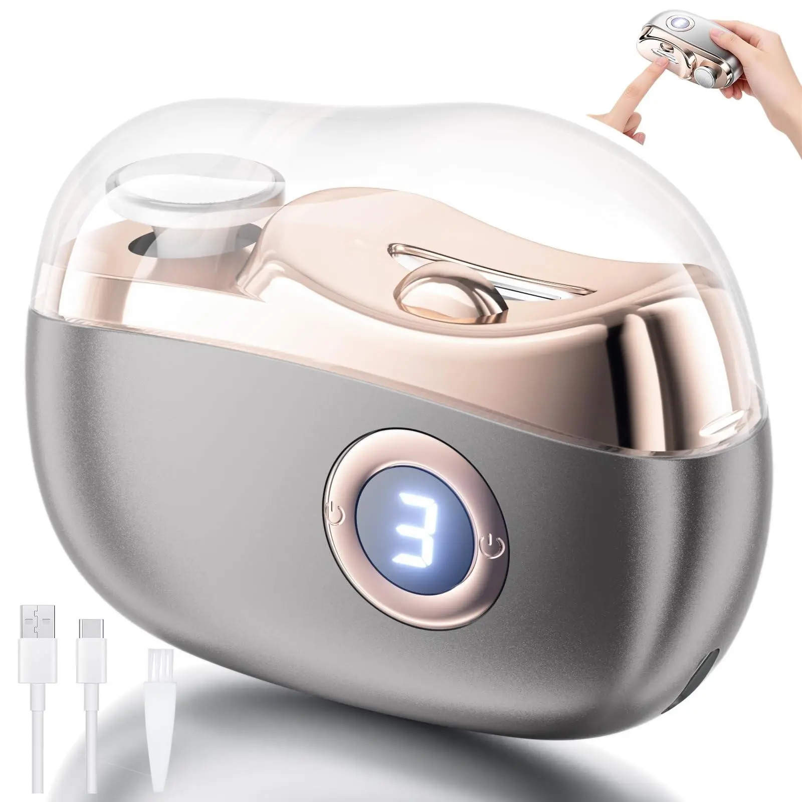 Electric Nail Clippers with LED Light, Pedicure Tool, 2 in1 Toenail Clippers with File&Nail Trimmer, Automatic Polishing for Fingers and Toes, Rechargeable Fingernail Grinder with 3 Speeds Digital Display for Senior Adults Easy Use