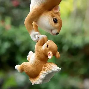 Charming Squirrel & Rabbit Resin Garden Ornament - Rustic Outdoor Decor with Hanging Rope, Perfect for Easter, Patio & Yard Decoration, No Electricity Needed, Squirrel Gifts, Squirrel Garden Ornament, Squirrel For Garden, Squirrel Ornament,
