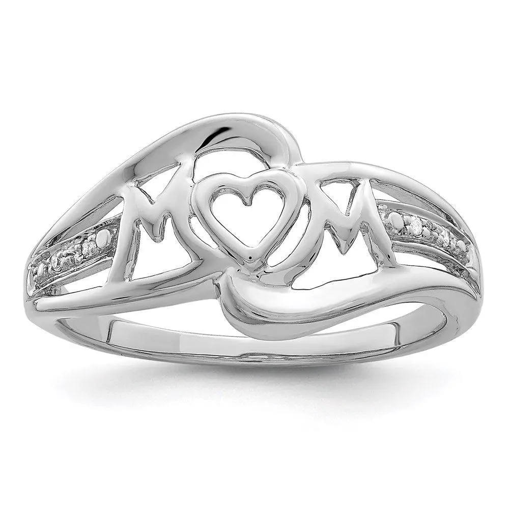 Sterling Silver Diamond Heart MOM Ring Mothers Day Size 7 Gift Women