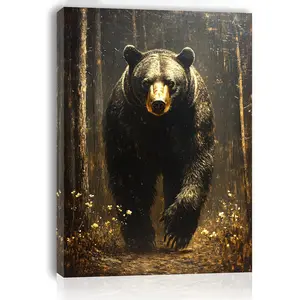 Amazing Black Bear Canvas Wall Art - Wooden Frame Print for Living Room, Bedroom, Kitchen, and Office Decoration - Perfect Christmas Gift, 11.8x 15.7inch , Suitable for Solo Party Occasions, Perfect Room Decoration
