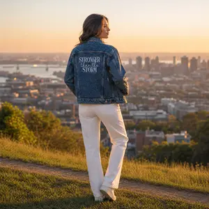 Love in Faith Women's Vintage Embroidered Denim Jacket - Adjustable Style, Casual Tops for Daily Wear