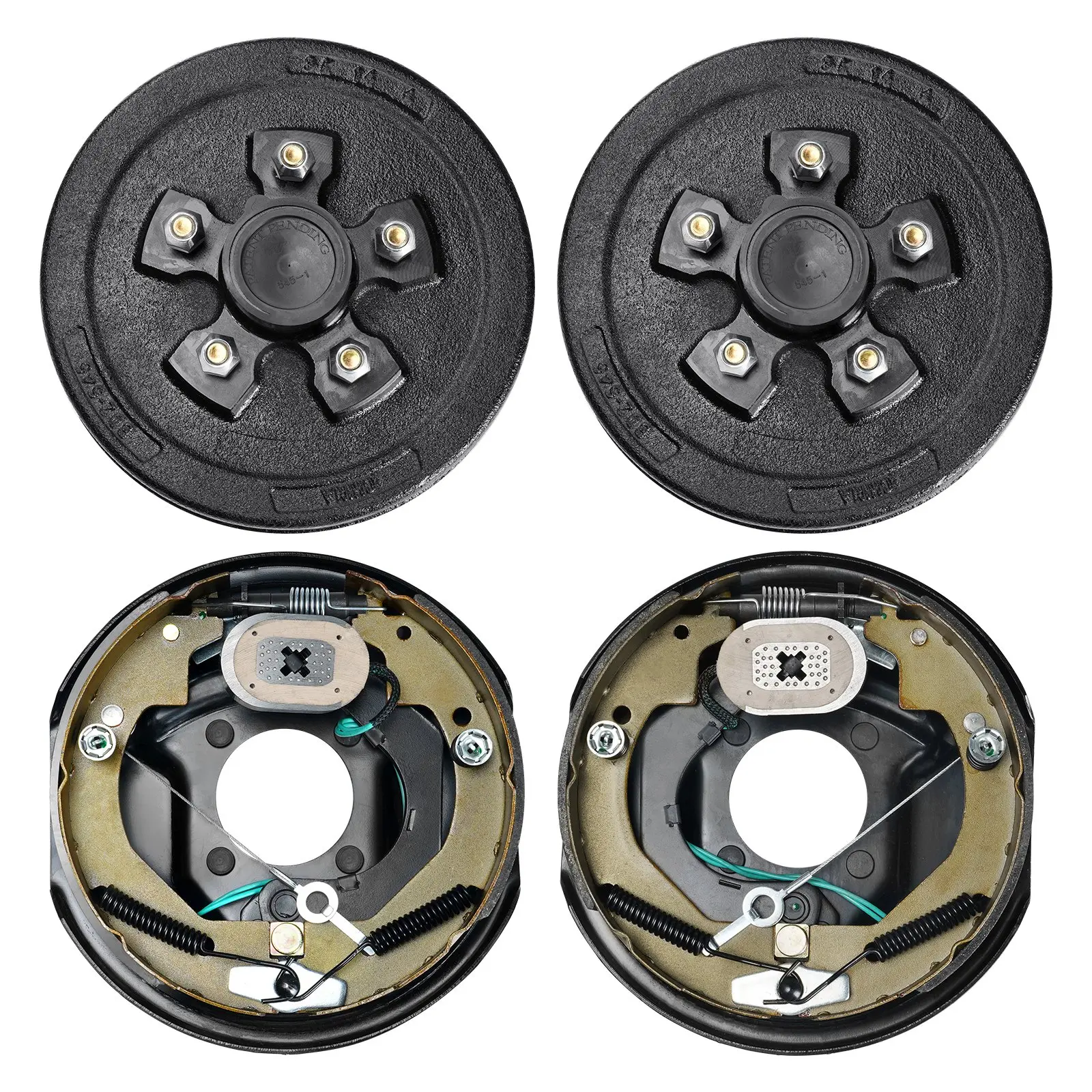 VEVOR Dexter Cast Iron Trailer Hub Drum Single Set, 5 on 4.5" B.C., 10x2.25 in Self-Adjusting Electric Brakes, 2 Drums, 4-Hole Mounting Backing Plates, 2.26"x0.19" Pads, 3500 lbs Axle Replacement Parts