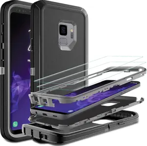 for Galaxy S9 Case,  Galaxy S9 Case with Self  Flexible TPU Screen Protector [2 Pack], 3 in 1 Full  Shockproof Heavy Duty Protection Case for  S9 (Black/Grey)