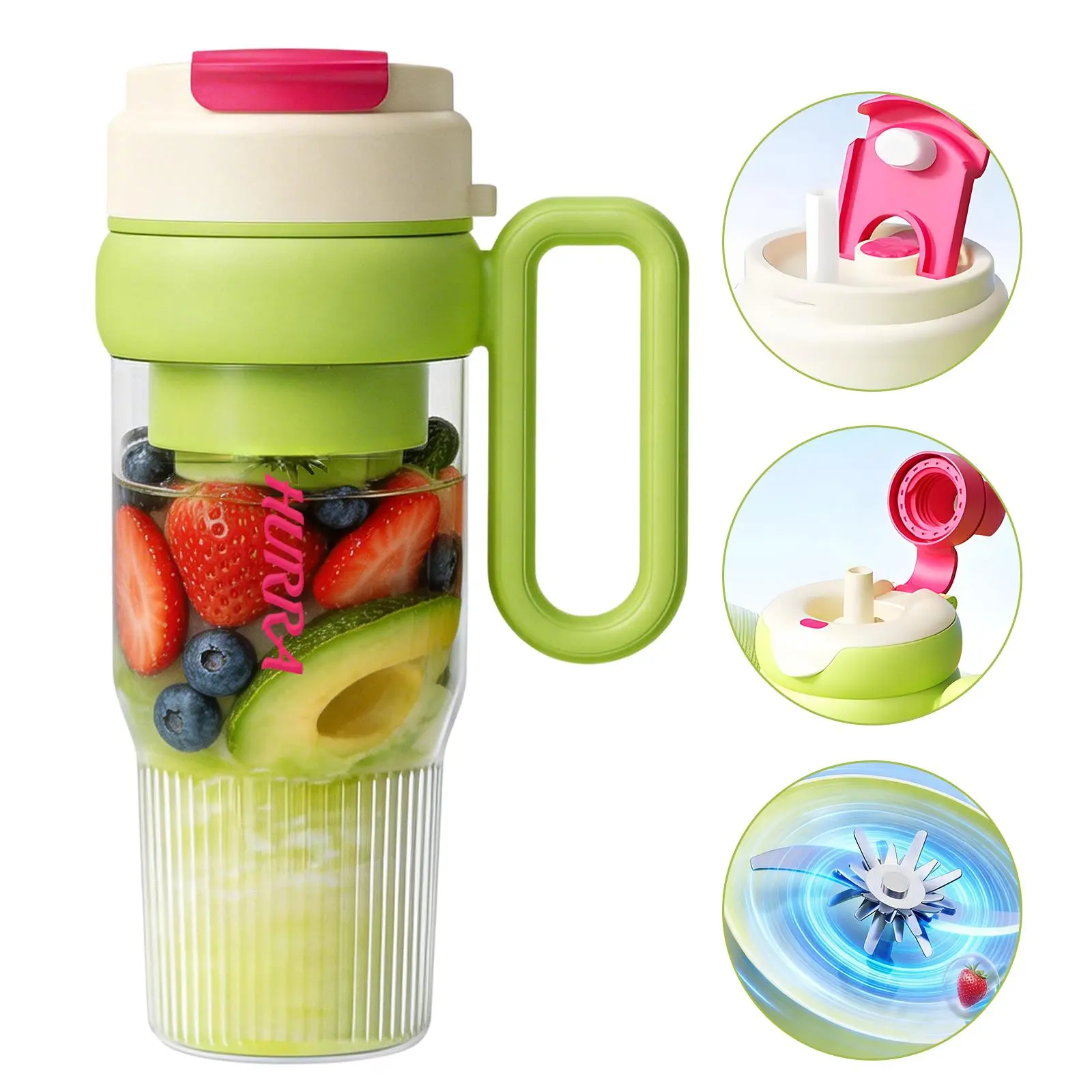 HURRA Portable Juicer Blender - 33oz Cordless 2-in-1 Personal Blender Combo, Travel Cup with Ice Crushing, USB Rechargeable for Gym & Travel, Ideal Gift for Graduation & Birthdays
