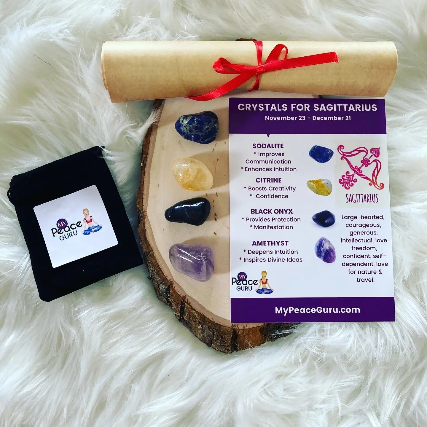 Sagittarius Gift Set Zodiac Sign Crystal Healing Stones in a Velvet Pouch with 7-10 Page In-Depth Astrology Scroll Report Gift Box