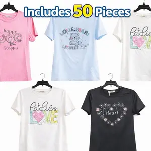 50-Pack Women’s T-Shirts – Assorted Colors & Designs, Sizes S/M & L/XL