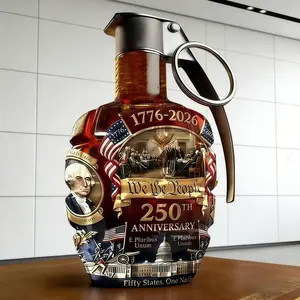 250th Anniversary Grenade Shaped Whiskey Decanter, Unique Handcrafted Glass Liquor Bottle, Perfect Gift for Men, Home Bar Decor & Collectible Display