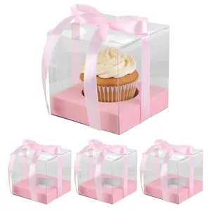 Mini Cake Boxes 3.54x3.54x3.54 inch Bakery Supplies for Muffins Cookies Treats Dessert（Red/Pink）
