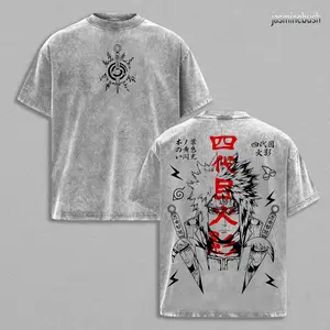 Minato Namikaze "Fourth Hokage" Father Naruto V2 Anime Printed T-Shirt Washed Unisex Streetwear Naruto Merch Gift For Naruto Fan Minato Fan