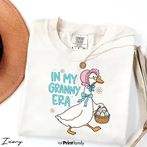 Easter Granny Era Goose Comfort Colors Shirt, Grandma Easter Tee, Vintage Easter Shirt, Spring Grandmacore Aesthetic, Easter Basket Goose, Comfort Colors