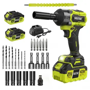 【FathersDayGift】SEESE 3 in 1 Cordless Impact Wrench 590 FT-LBS(800N.m) 3200IPM 1/2 Impact Gun High Torque Electric Impact Driver Cordless Impact Wrench with 21V 2 x4.0Ah Battery ,LED Light,9 Sockets,8 Drills,6 Screws & Case for Home Car Tire Lug Nut fathe