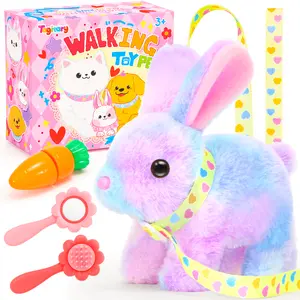 Plush Bunny Toy ,Interactive Realistic Bunny with Sounds,Can Walk,Wiggle Ears,Twitch Mouth and Nose,Hopping Rabbit Toys Easter Christmas Birthday Gift Moveable Stuffed Animal Cuddly Stuffed Animal