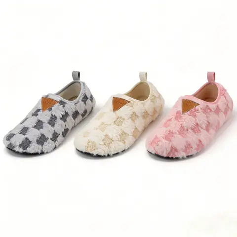 Women's Fuzzy House Slippers - Slip-On Women's Shoes, Cozy Non-Slip Lightweight Breathable Indoor Footwear, Soft Cloth Flat Sole, Lined, Soft on Cold Floors (GZ-Pink)