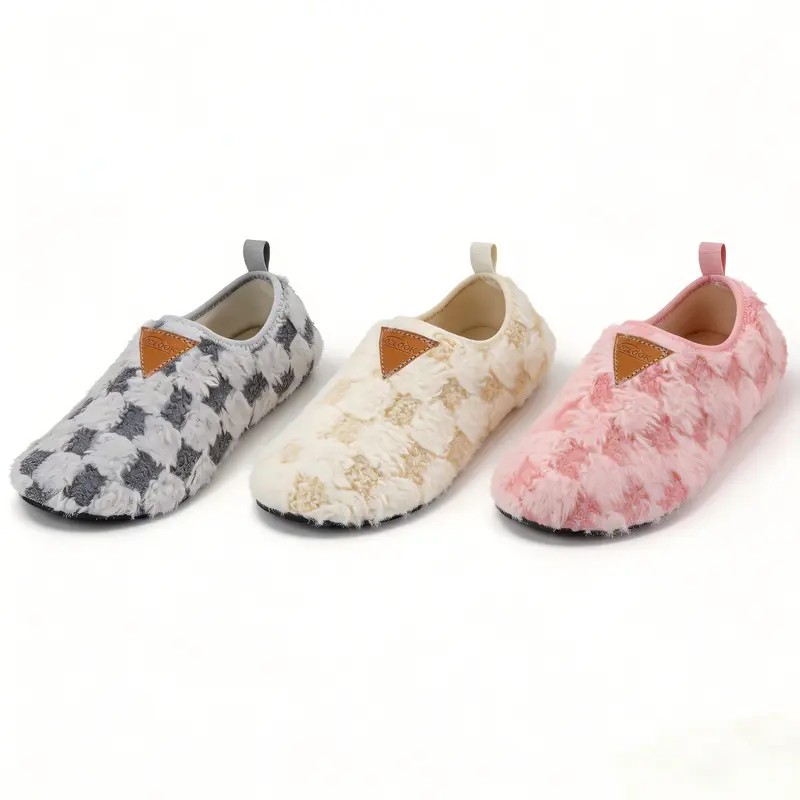 Women's Fuzzy House Slippers - Slip-On Women's Shoes, Cozy Non-Slip Lightweight Breathable Indoor Footwear, Soft Cloth Flat Sole, Lined, Soft on Cold Floors (GZ-Pink)