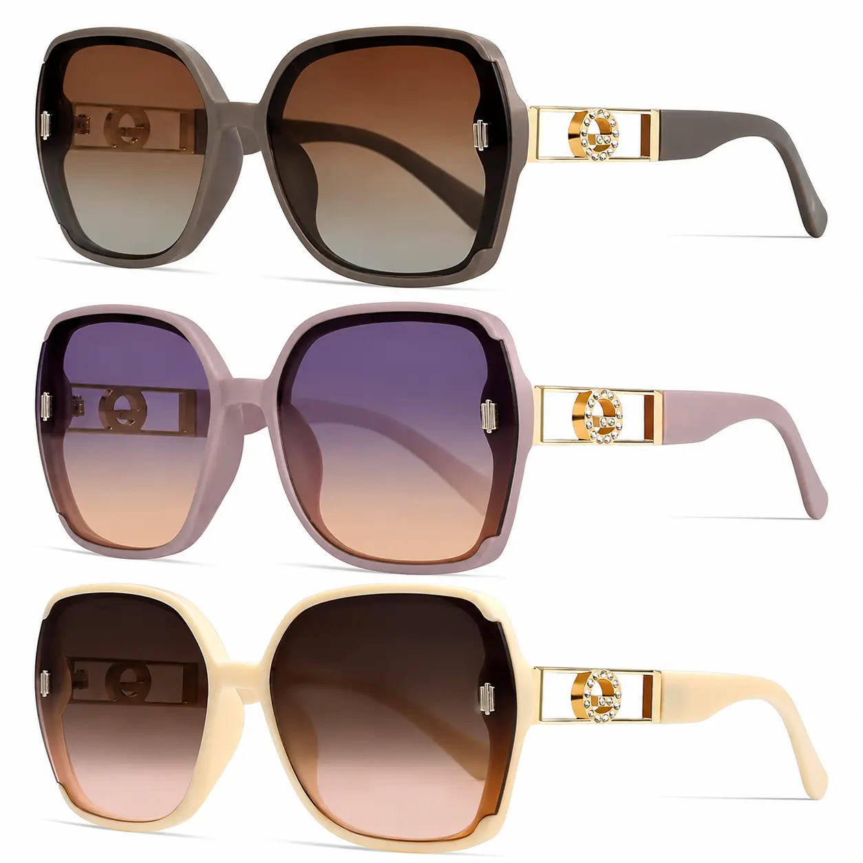 Unisex Oversized Square Sunglasses - 70s Vintage Designer Style Plastic Frame with Zirconia Accents, UV400 Protection, Large Size, Casual Wear