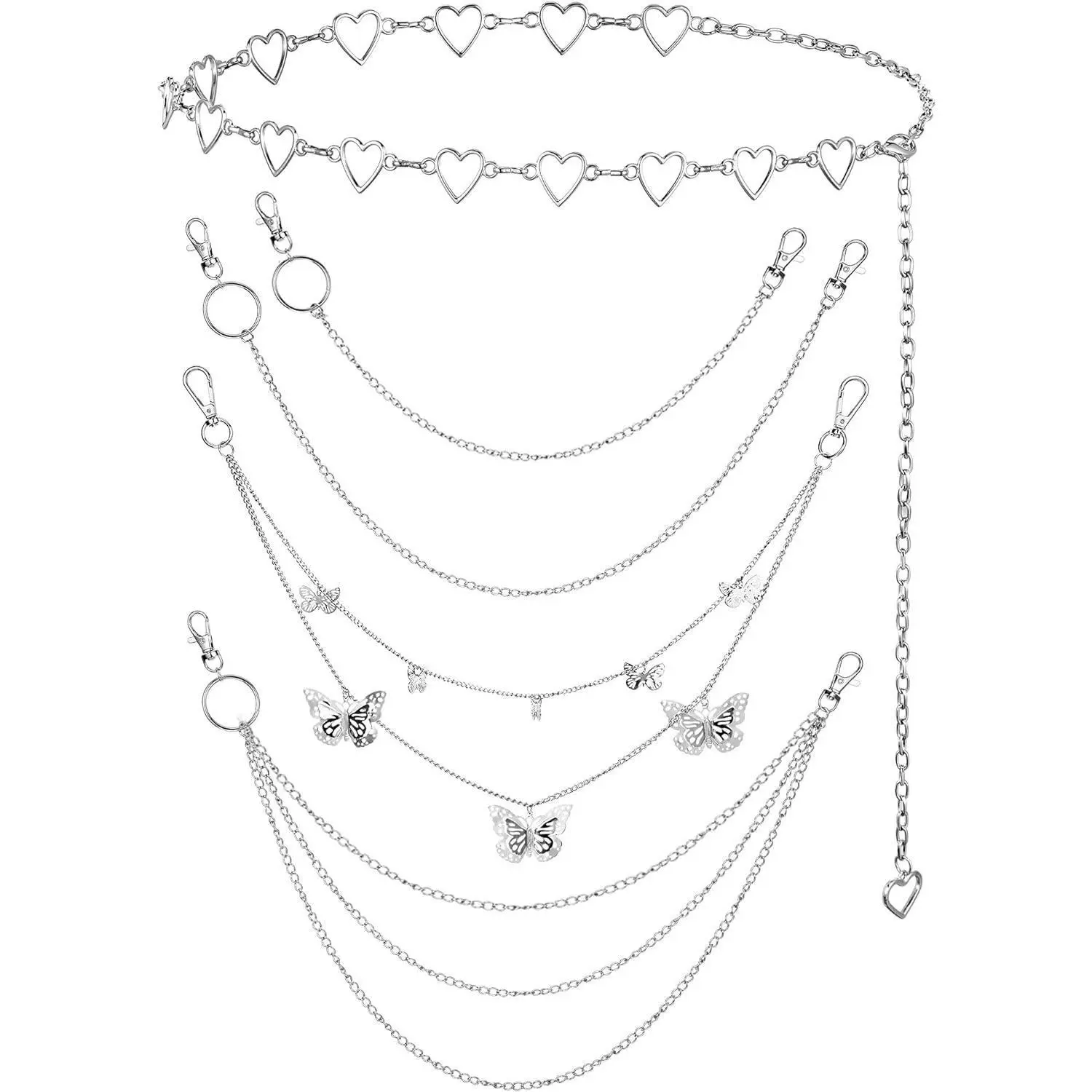 Unisex 5-Piece Multi-Layer Metal Waist Chain - Basic Plain Pocket Waist Chain for Jeans Pants, Hip Hop Style Home Improvement Building Supply, No Extra Accessories Included