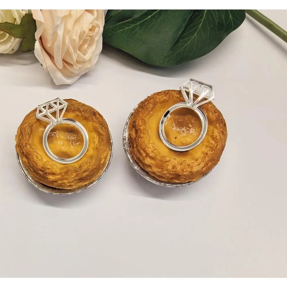 Set of 20 Acrylic Ring Cupcake charms,Diamond Ring Toppers for Bridal Shower Cupcake Toppers,Engagement Party, Bachelorette Party Décor (Silver Mirror)