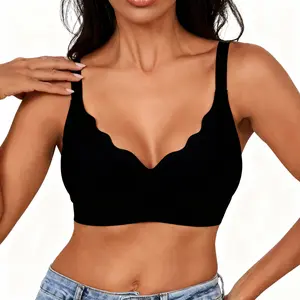 Women's Black jelly bras No Underwire T-Shirt bra Seamless Comfortable Soft Wireless Basic Bridal One Piece Minimalist Everyday Wear with Adjustable Straps Vneck Breathable push up bra